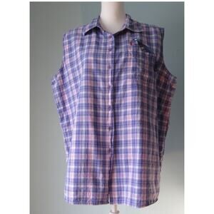 Disney Pooh Button Up Shirt Embroidered Eeyore Purple Plaid Women's 18/20